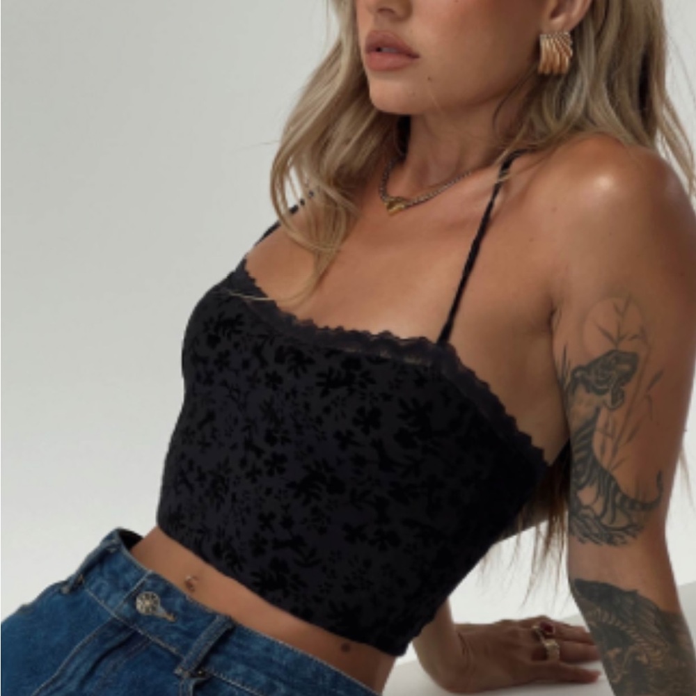 Princess Polly Black Velour Halter Tank Top